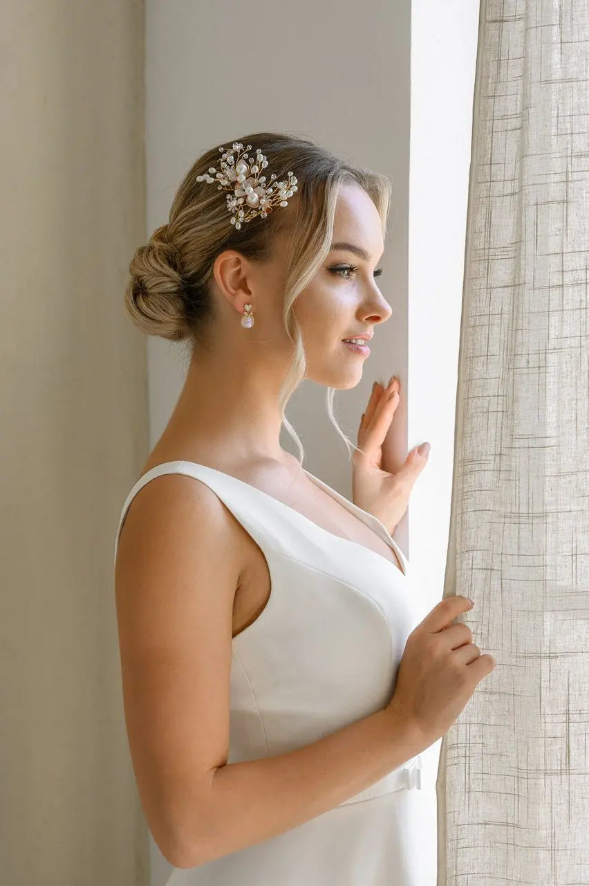 BOUCLES D’OREILLES MARIAGE CŒUR & PERLE ROSE – PLAQUÉ OR ERPE5 G.Westerleigh