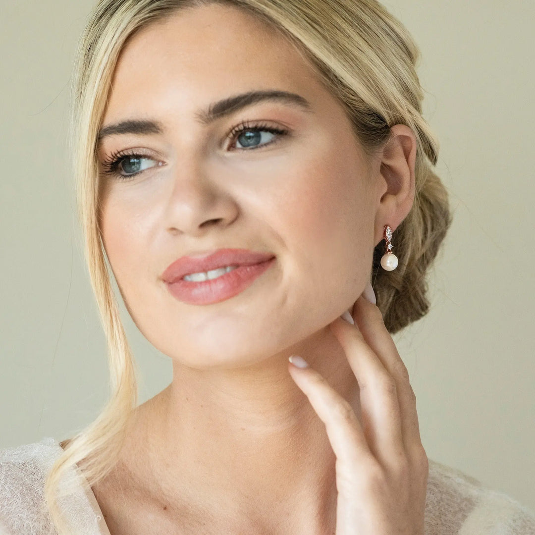 BOUCLES D’OREILLES MARIAGE DUBLIN – PERLE & ZIRCONIA AAA Ivory and co