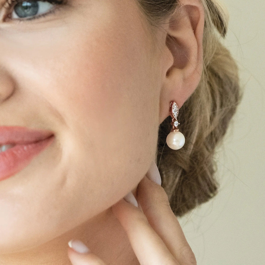 BOUCLES D’OREILLES MARIAGE DUBLIN – PERLE & ZIRCONIA AAA Ivory and co