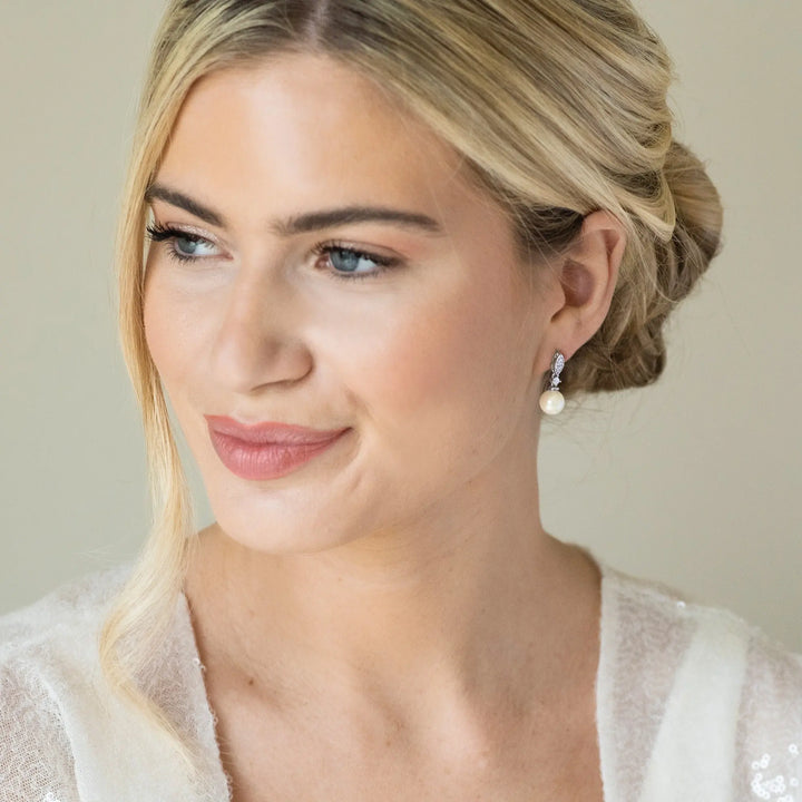 BOUCLES D’OREILLES MARIAGE DUBLIN – PERLE & ZIRCONIA AAA Ivory and co