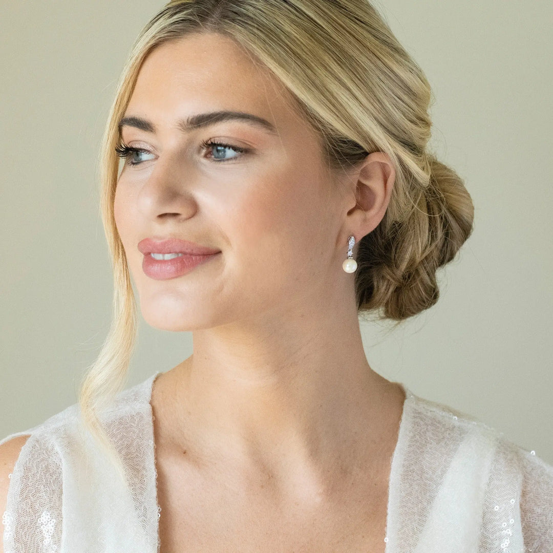 BOUCLES D’OREILLES MARIAGE DUBLIN – PERLE & ZIRCONIA AAA Ivory and co