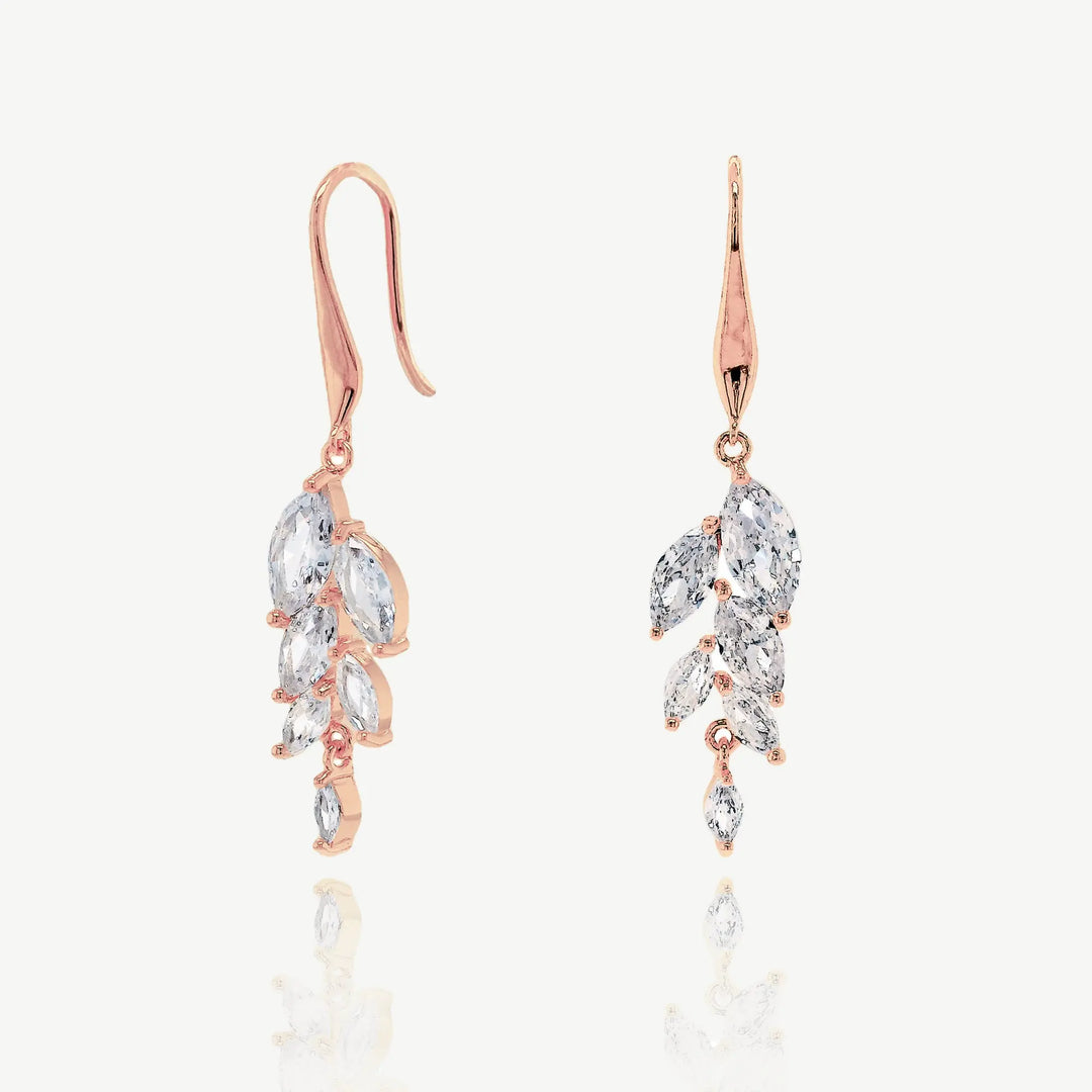 BOUCLES D’OREILLES MARIAGE KESWICK – CRISTAUX FEUILLAGE ZIRCONS AAA Ivory and co