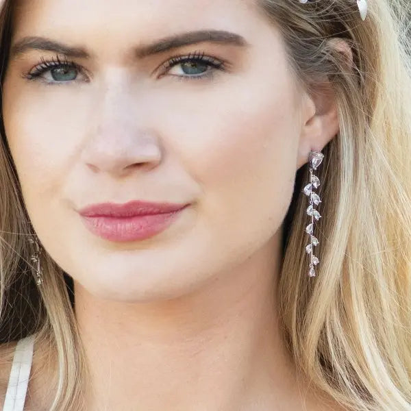BOUCLES D'OREILLES MARIAGE LONGUES VIGNE ZIRCONS ET RODIUM - WILLOW Ivory and co