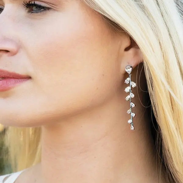 BOUCLES D'OREILLES MARIAGE LONGUES VIGNE ZIRCONS ET RODIUM - WILLOW Ivory and co