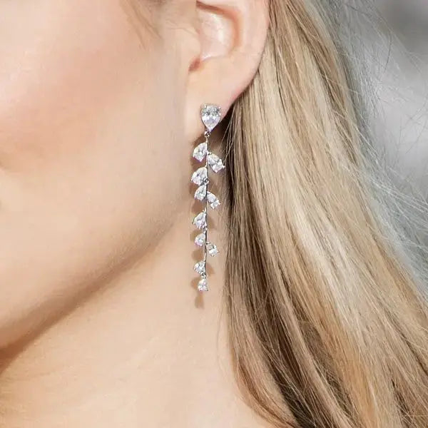 BOUCLES D'OREILLES MARIAGE LONGUES VIGNE ZIRCONS ET RODIUM - WILLOW Ivory and co