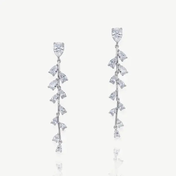 BOUCLES D'OREILLES MARIAGE LONGUES VIGNE ZIRCONS ET RODIUM - WILLOW Ivory and co
