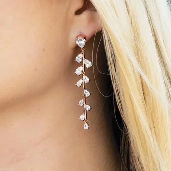 BOUCLES D'OREILLES MARIAGE LONGUES VIGNE ZIRCONS ET RODIUM - WILLOW Ivory and co
