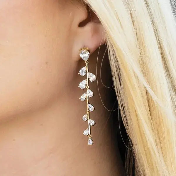 BOUCLES D'OREILLES MARIAGE LONGUES VIGNE ZIRCONS ET RODIUM - WILLOW Ivory and co