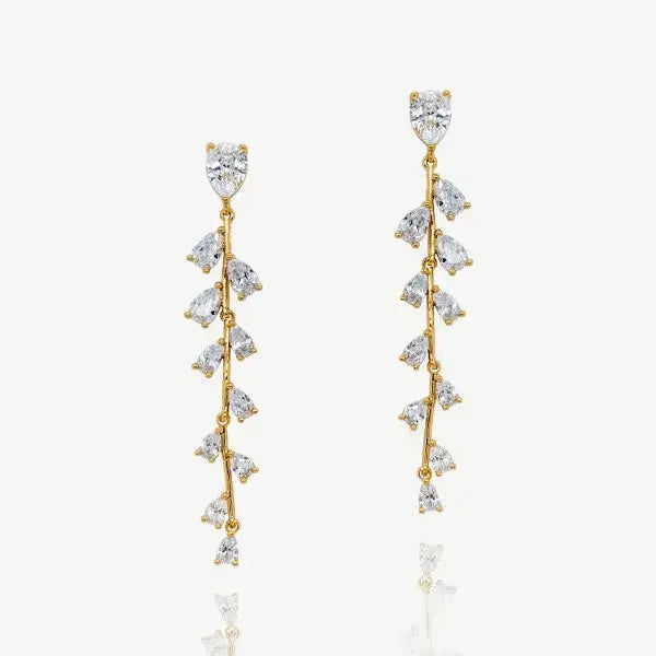 BOUCLES D'OREILLES MARIAGE LONGUES VIGNE ZIRCONS ET RODIUM - WILLOW Ivory and co
