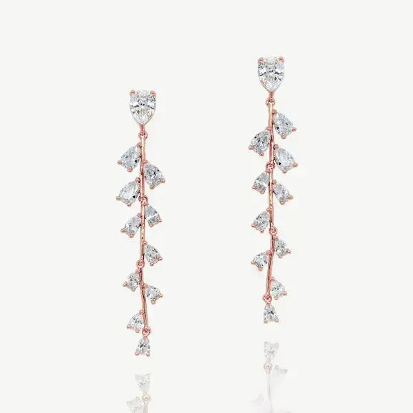 BOUCLES D'OREILLES MARIAGE LONGUES VIGNE ZIRCONS ET RODIUM - WILLOW Ivory and co