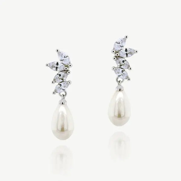 BOUCLES D'OREILLES MARIAGE LONGUES VIGNE ZIRCONS ET RODIUM - WILLOW (Copie) Ivory and co
