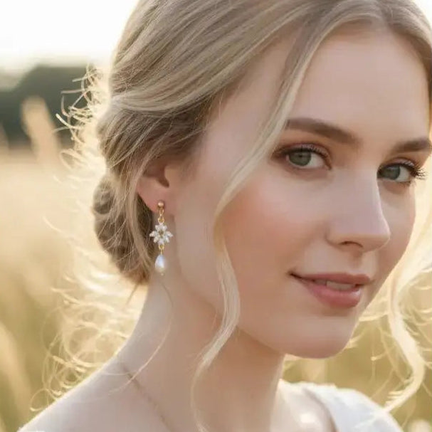 BOUCLES D'OREILLES MARIÉE DEVA – GOUTTES NACRÉES ET ZIRCONS L'atelier du 6
