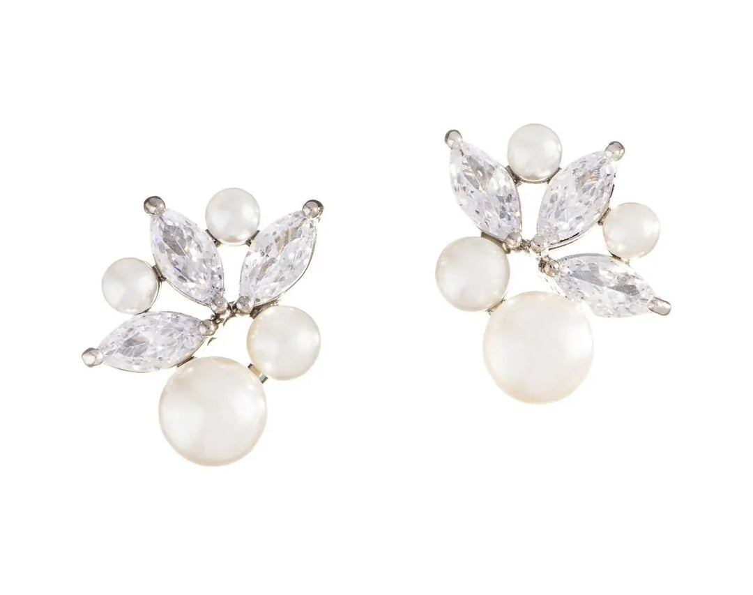 BOUCLES D'OREILLES MARIÉE DISCRÈTES PERLE & ZIRCONS RHODIUM – ER1108 G.Westerleigh