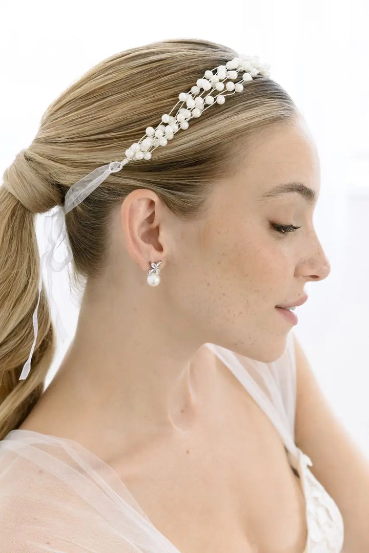BOUCLES D'OREILLES MARIÉE PERLE IVOIRE ÉPURÉES RHODIUM – JSC35ER G.Westerleigh