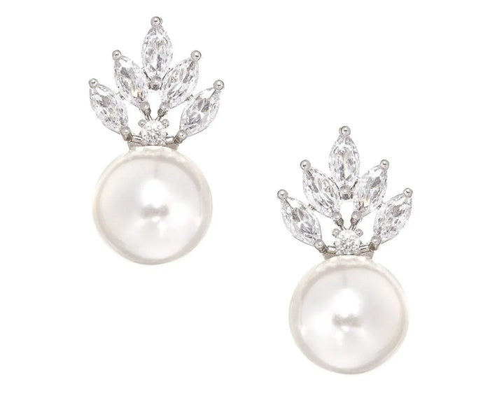 BOUCLES D'OREILLES MARIÉE PERLE IVOIRE & ZIRCONS RHODIUM – ER079S G.Westerleigh