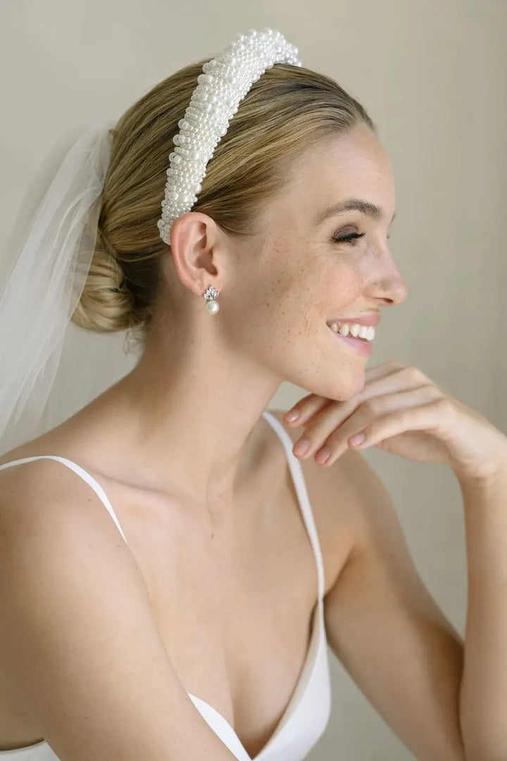 BOUCLES D'OREILLES MARIÉE PERLE IVOIRE & ZIRCONS RHODIUM – ER079S G.Westerleigh