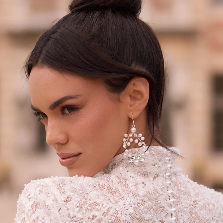 BOUCLES D'OREILLES MARIÉE PERLES & ZIRCONS PENDANTES ARGENT – J061 BIANCO EVENTO