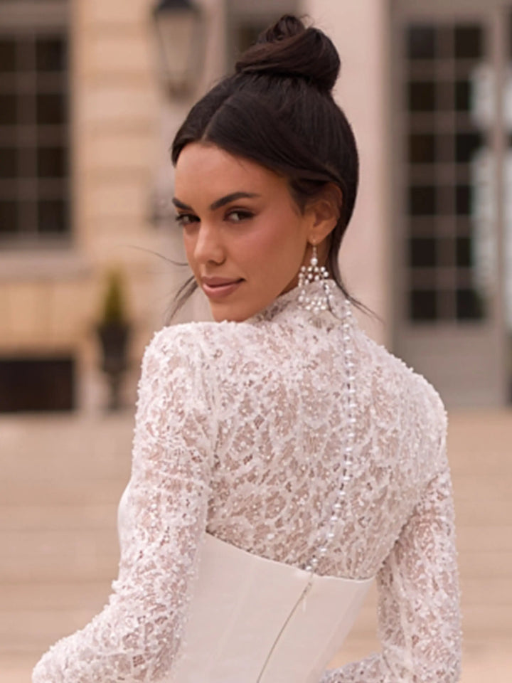 BOUCLES D'OREILLES MARIÉE PERLES & ZIRCONS PENDANTES ARGENT – J061 BIANCO EVENTO