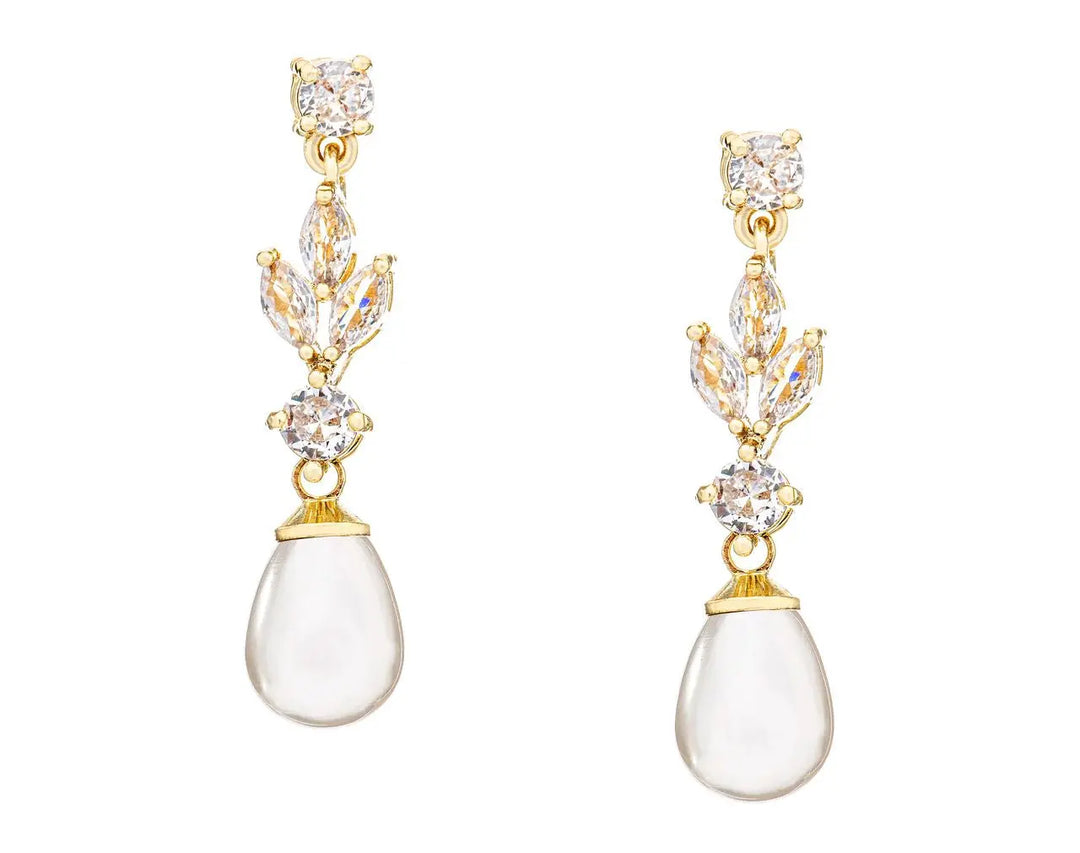 BOUCLES D’OREILLES PENDANTES MARIAGE PERLE & ZIRCONE – PLAQUÉ OR ER092G G.Westerleigh