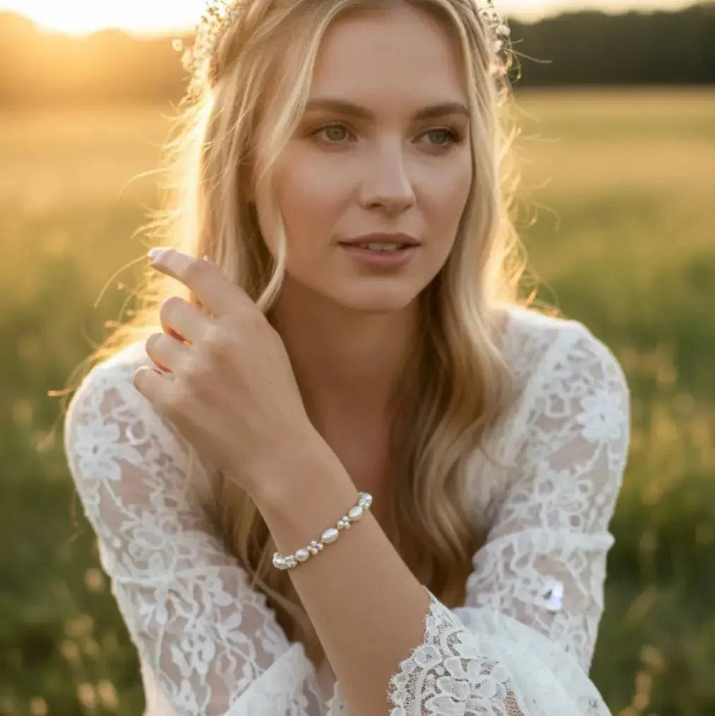 Bracelet mariage en perles de culture irrégulières. L'atelier du 6