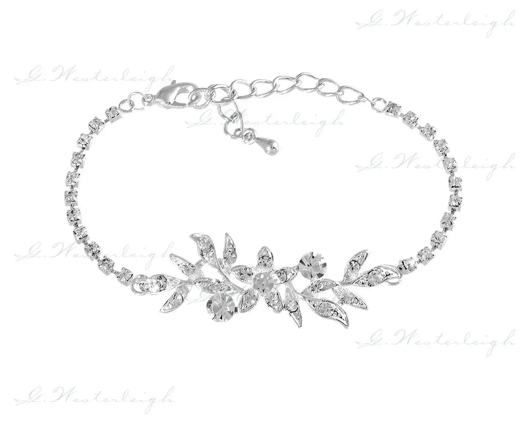 BRACELET DE MARIÉE – MOTIF FEUILLAGE & CRISTAUX – NS1-5817L G.Westerleigh