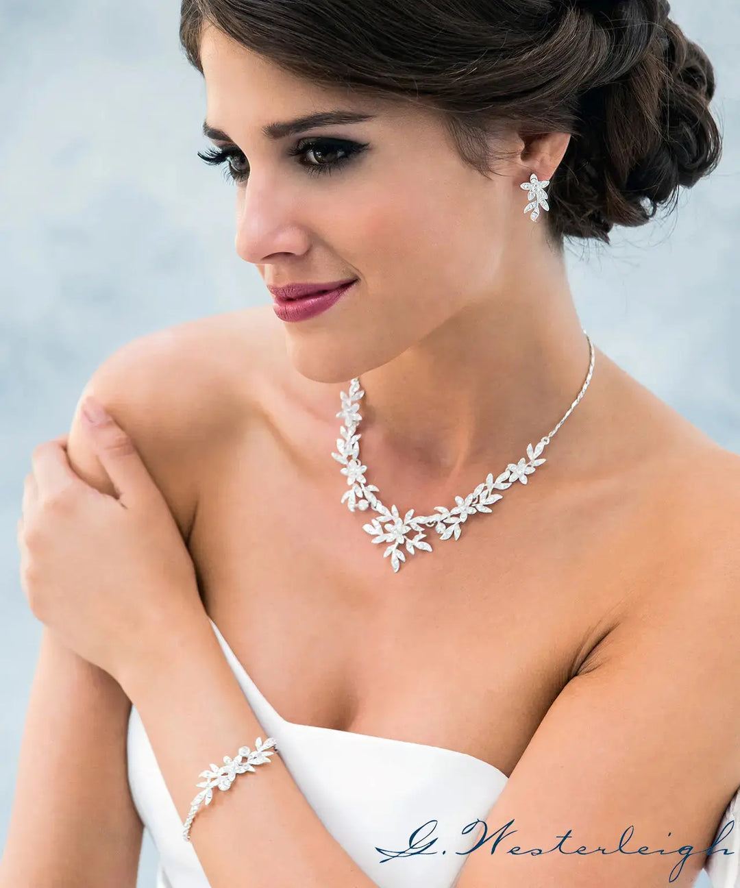 BRACELET DE MARIÉE – MOTIF FEUILLAGE & CRISTAUX – NS1-5817L G.Westerleigh