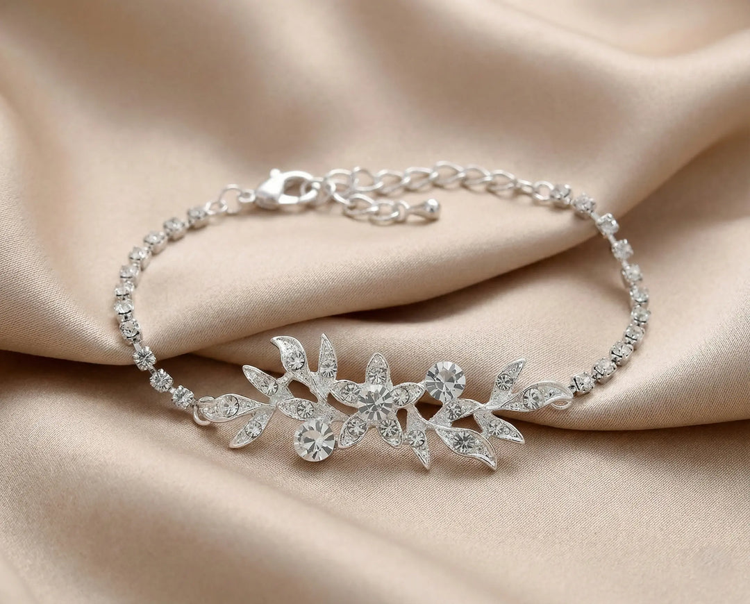 BRACELET DE MARIÉE – MOTIF FEUILLAGE & CRISTAUX – NS1-5817L G.Westerleigh