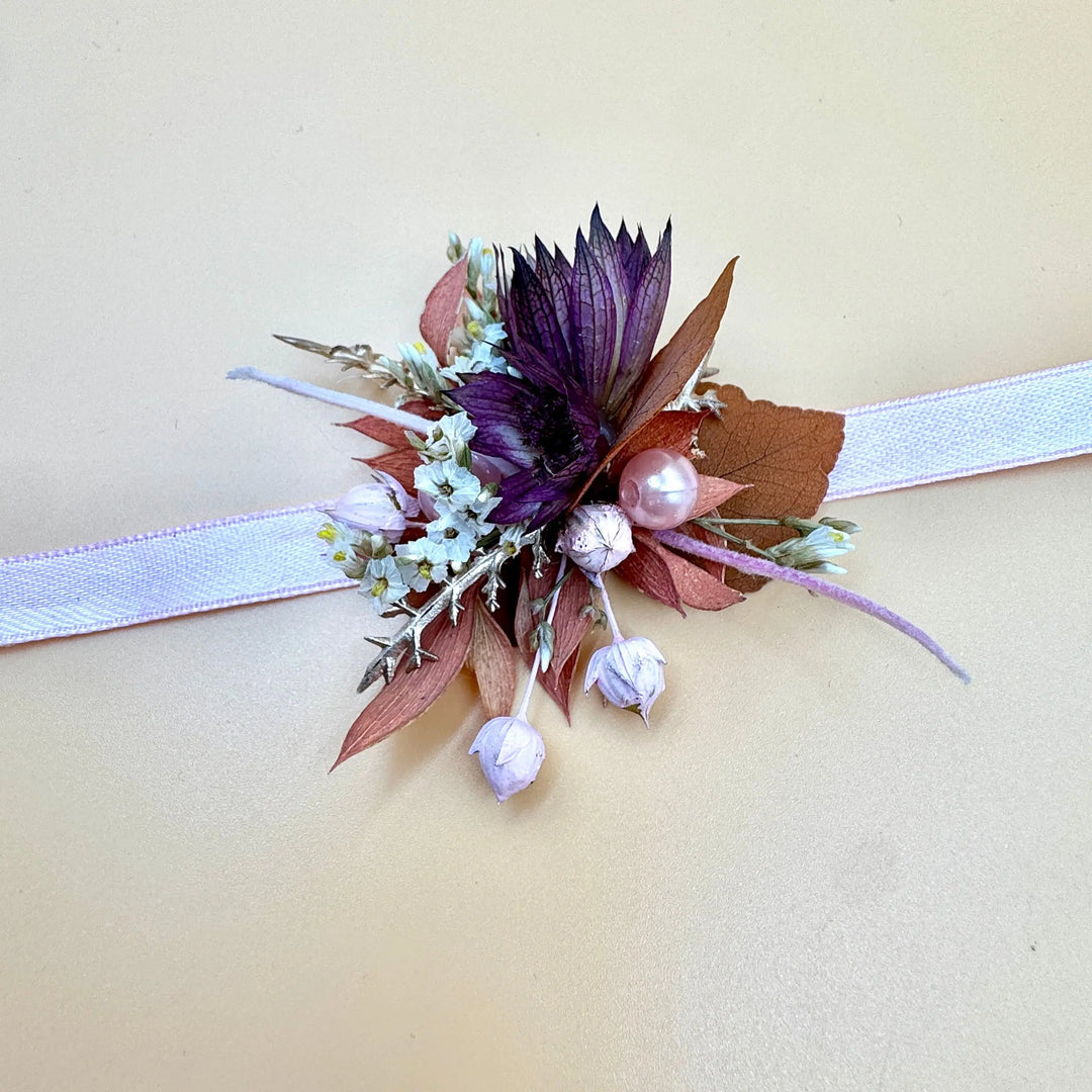 bracelet de mariage fleurs séchées Poeta ruban rose Mas accessoires 