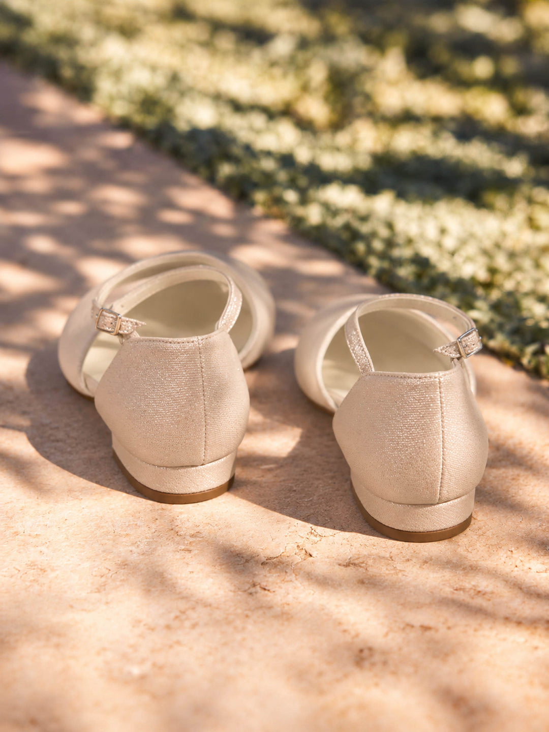 Babies de mariée Sissi doré clair, petit talon de 2 cm