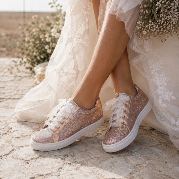 Baskets de mariée Bandol 933 – paillettes roses WHITE LADY