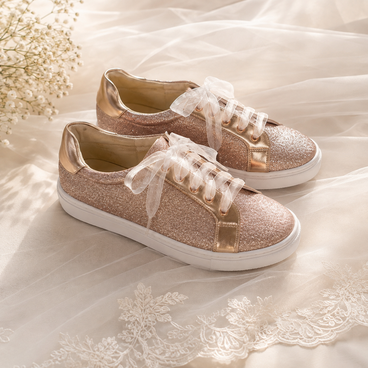 Baskets de mariée Bandol 933 – paillettes roses WHITE LADY