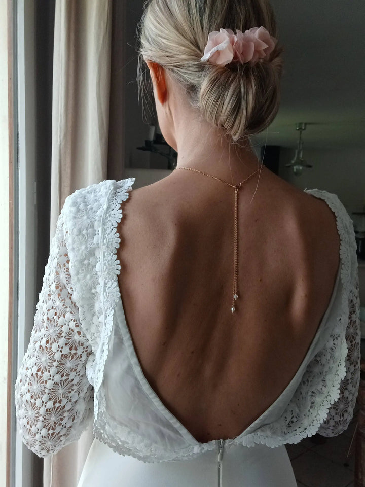 Bijou De Dos Nu Pour Robe À Dos Ouvert, Bijou De Dos: Doré Rose/ Blanc L'atelier du 6