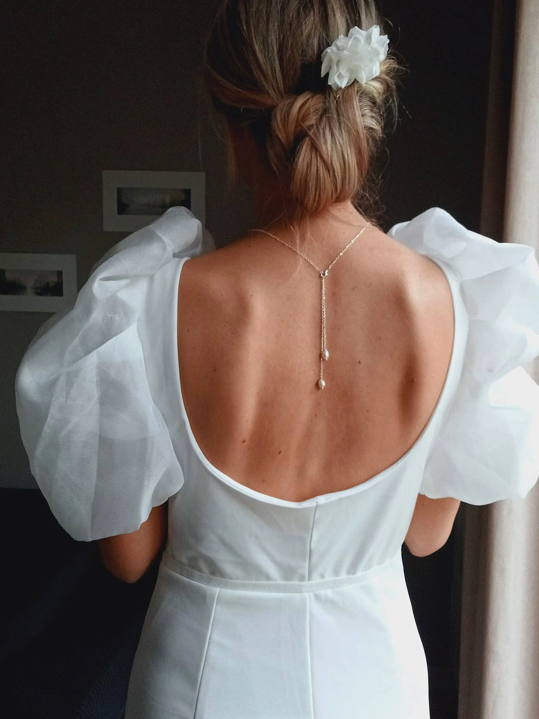 Bijou Dos Nu Mariée Argenté Avec Perles De Culture, Collier: Doré L'atelier du 6