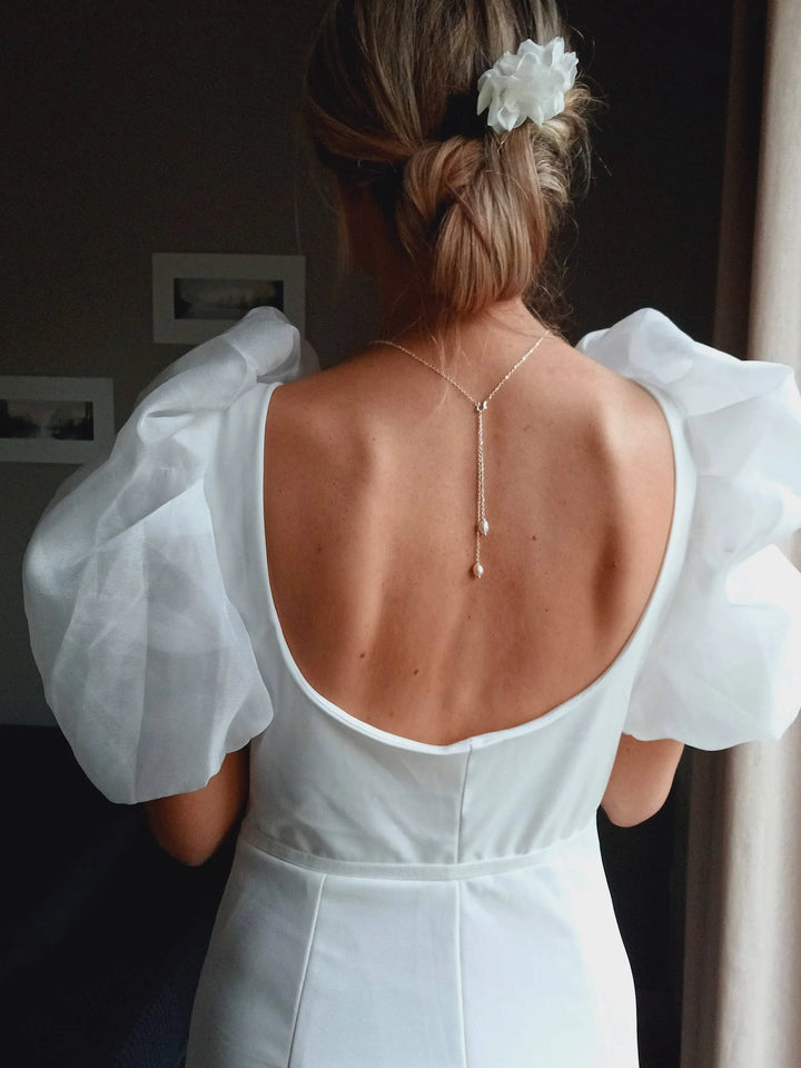 Bijou Dos Nu Mariée Argenté Avec Perles De Culture, Collier: Doré L'atelier du 6
