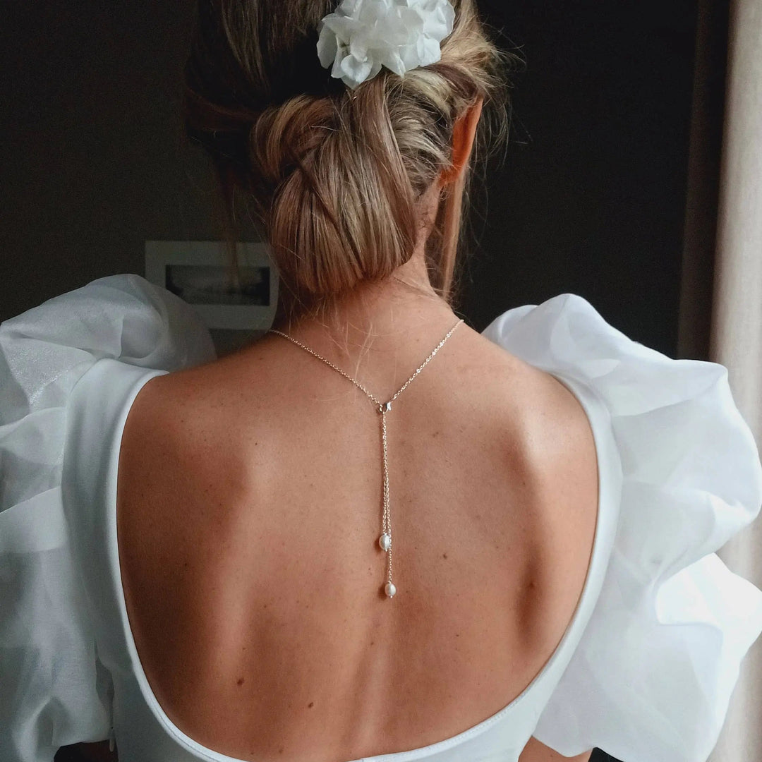 Bijou Dos Nu Mariée Argenté Avec Perles De Culture, Collier: Doré L'atelier du 6