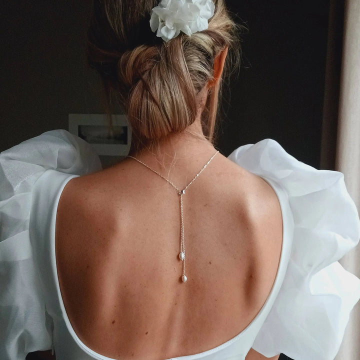 Bijou Dos Nu Mariée Argenté Avec Perles De Culture, Collier: Doré L'atelier du 6