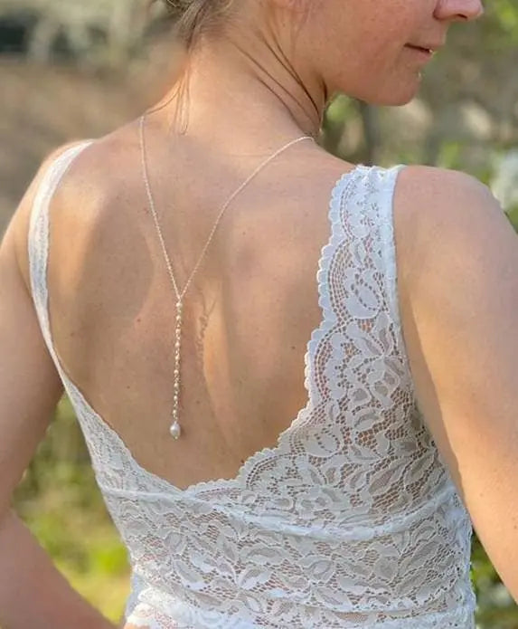 Bijou de dos à chaîne perlée - Perles d'eau douce: Argenté/ Blanc nacré L'atelier du 6