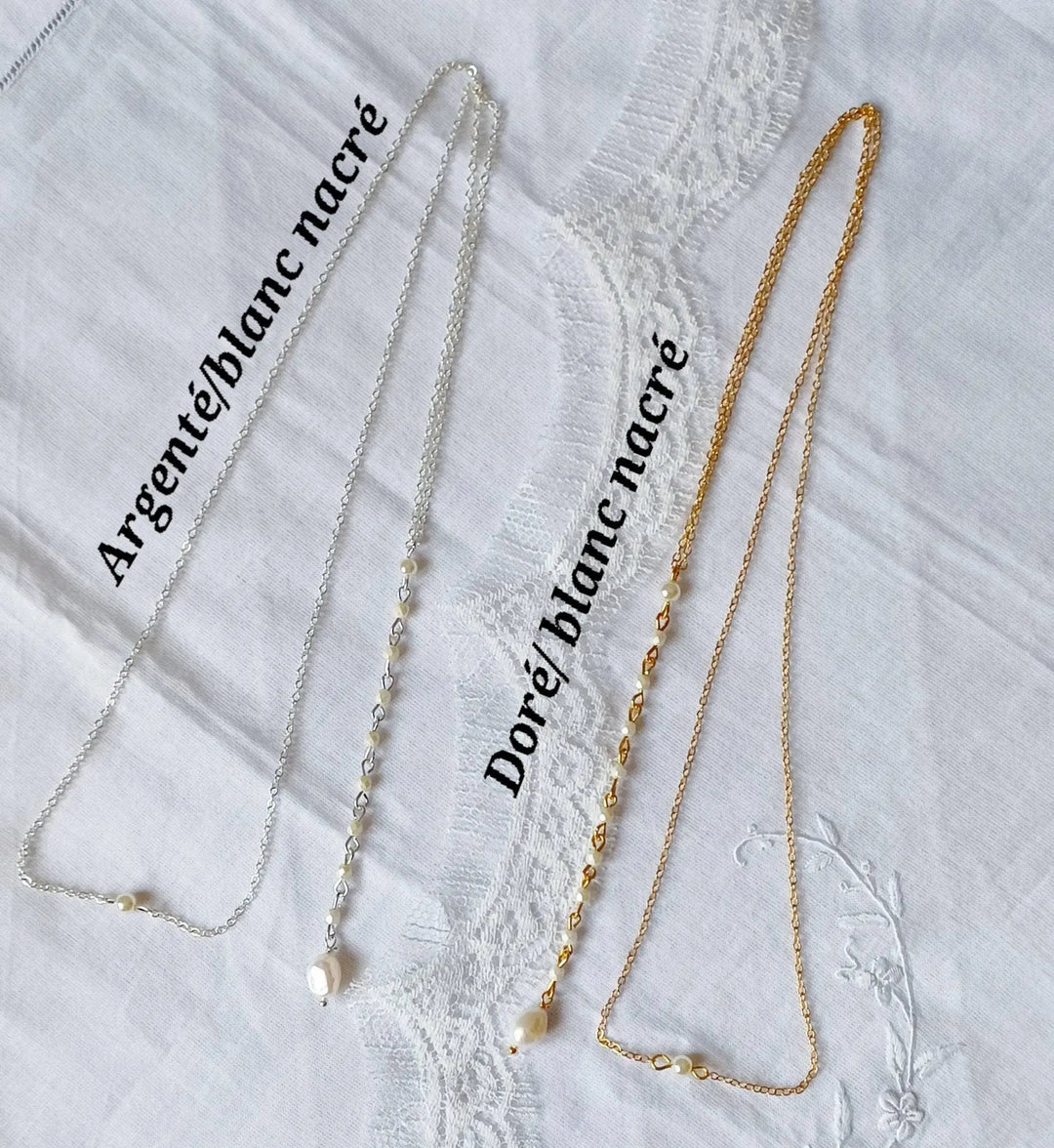 Bijou de dos à chaîne perlée - Perles d'eau douce: Argenté/ Blanc nacré L'atelier du 6