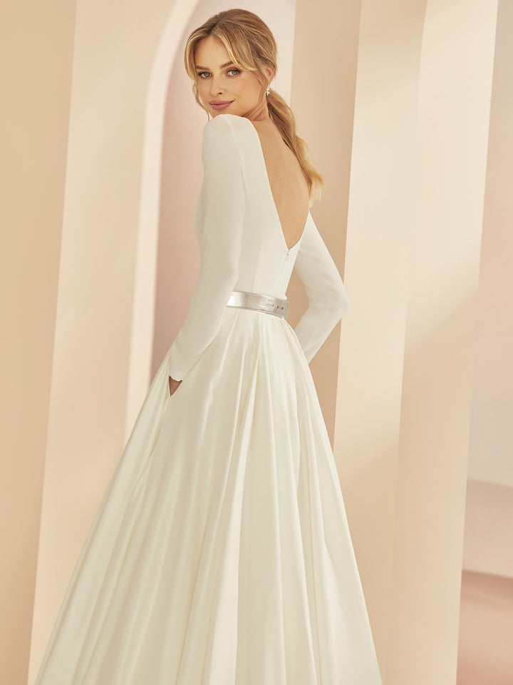 BODY DE MARIÉE E351 EN GEORGETTE IVOIRE – DOS PLONGEANT Bianco Evento