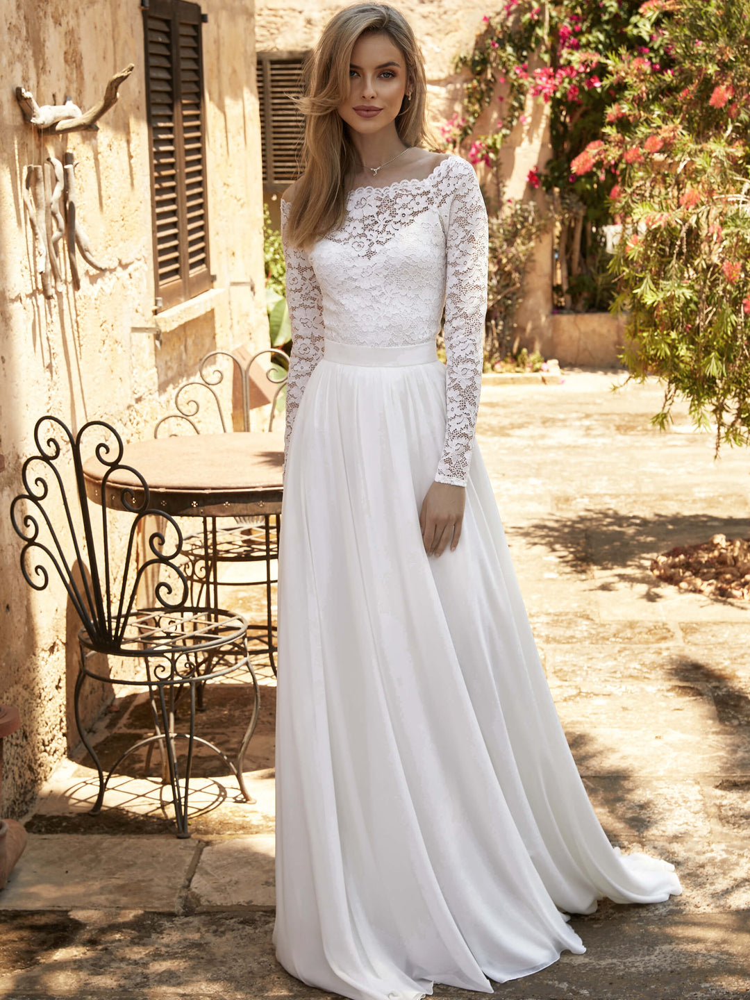BODY DE MARIÉE E400 EN DENTELLE IVOIRE – MANCHES LONGUES Bianco Evento