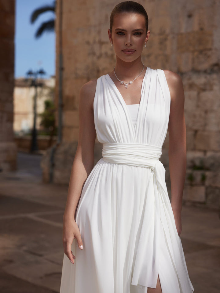 Body de mariée E459 en maille élastique ivoire à décolleté en V, Bianco Evento
