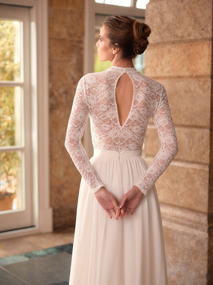 Body de mariée E518 ivoire vu de dos, dentelle sur tout le buste