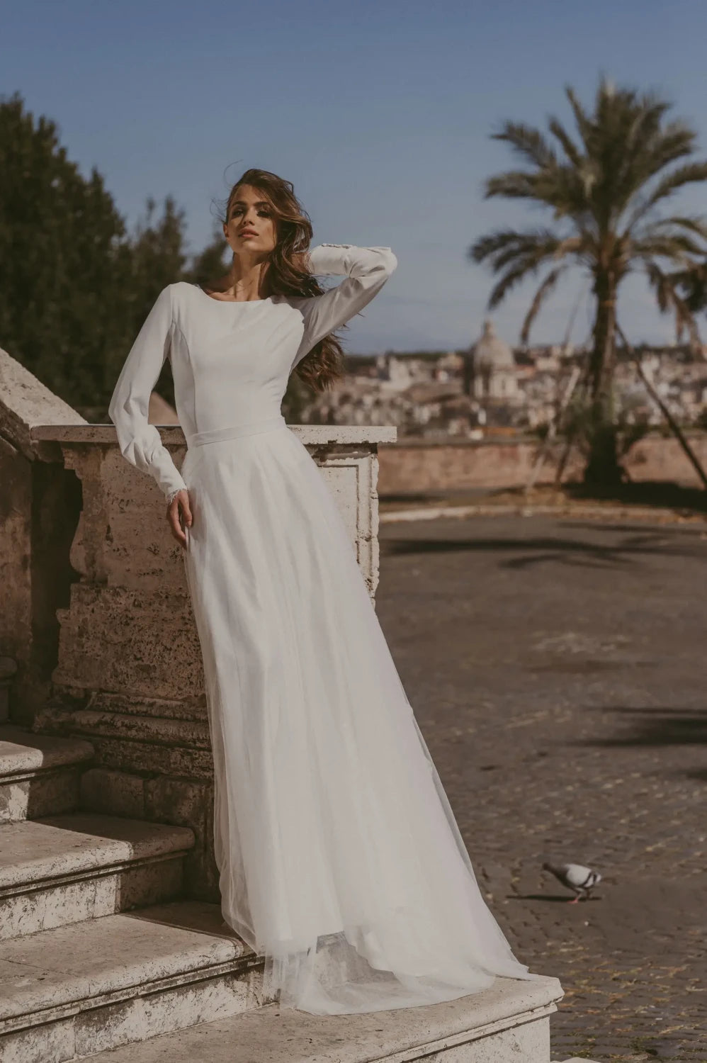 Body de mariée Regina BD33 crêpe dos en dentelle manches bouffantes Novias vue 6