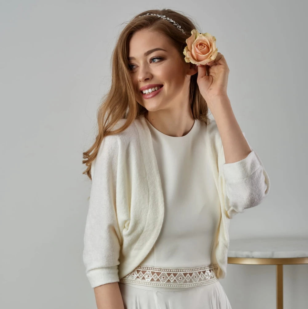 Boléro de mariée Astrid SW5 maille effet angora manches 3/4 Novias