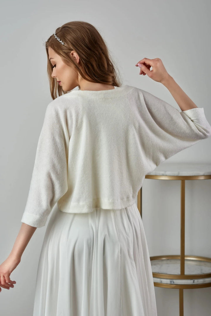 Boléro de mariée Astrid SW5 maille effet angora manches 3/4 Novias vue 2