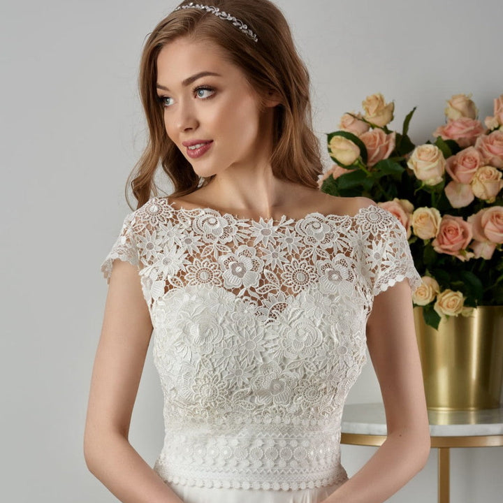 Boléro de mariée Audrey BK91 guipure dos en V Novias