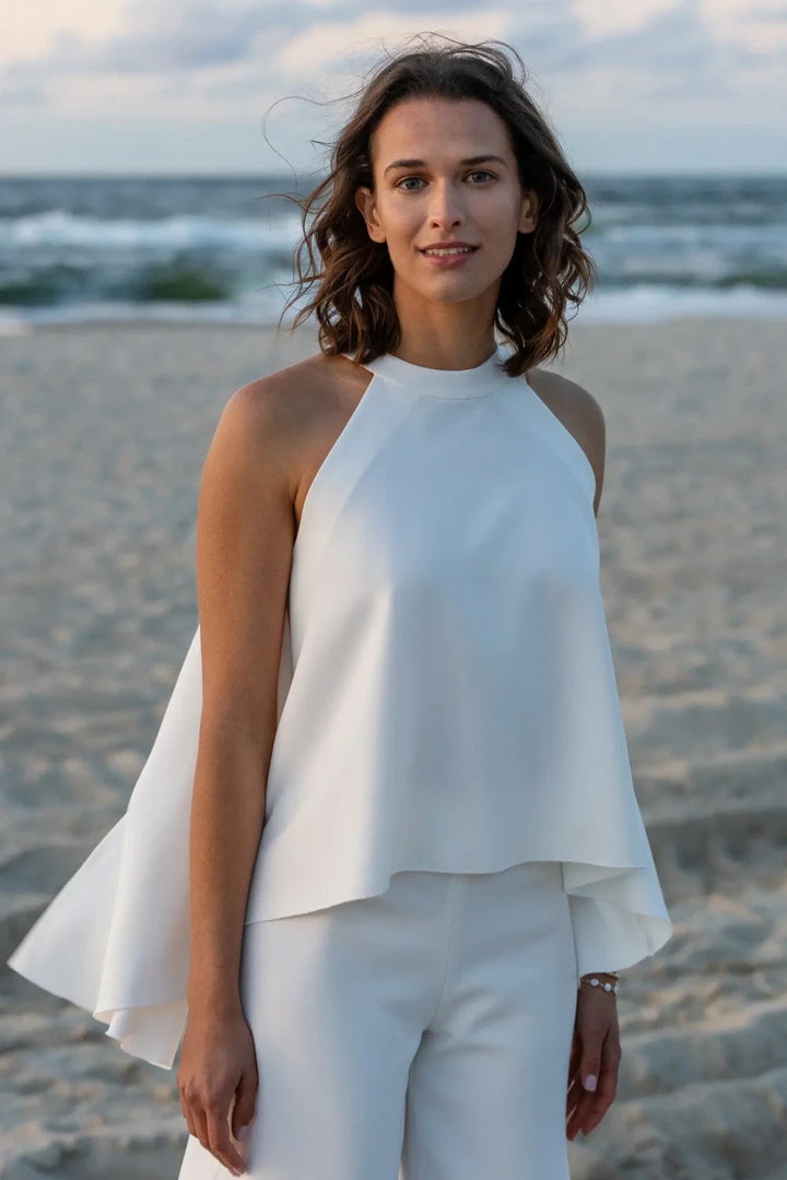Boléro de mariée Edith B90 crêpe cape attachée au cou Novias