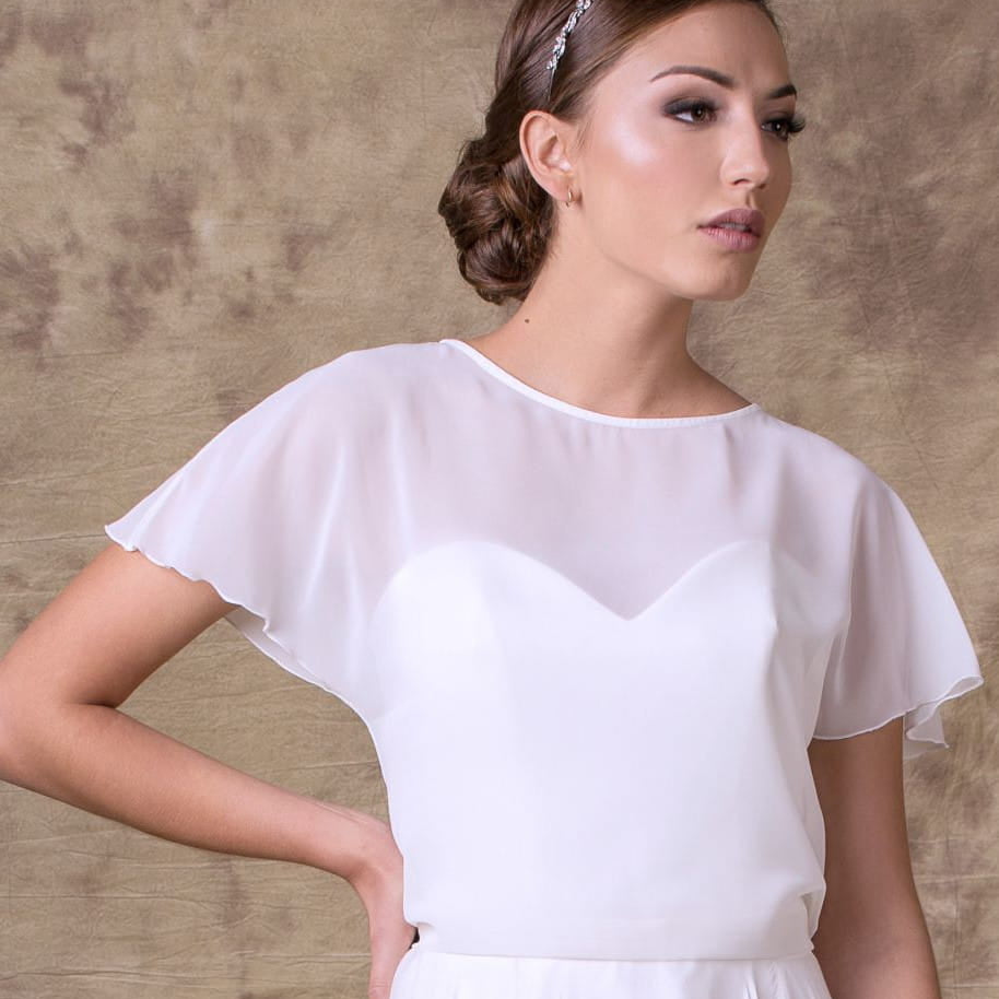 Boléro de mariée Fallon B81 mousseline dos fendu Novias
