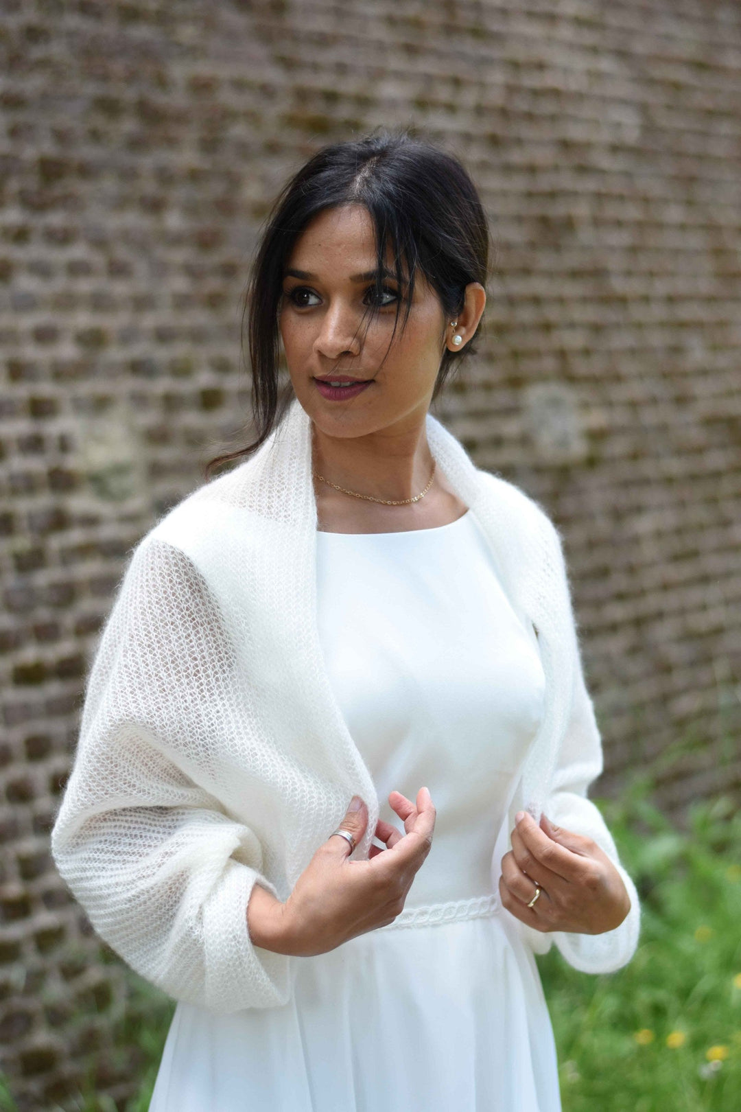 Boléro de mariée Flocon ivoire sur robe bustier
