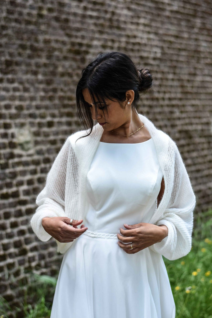 Boléro mariage en super kid mohair et soie, manches longues